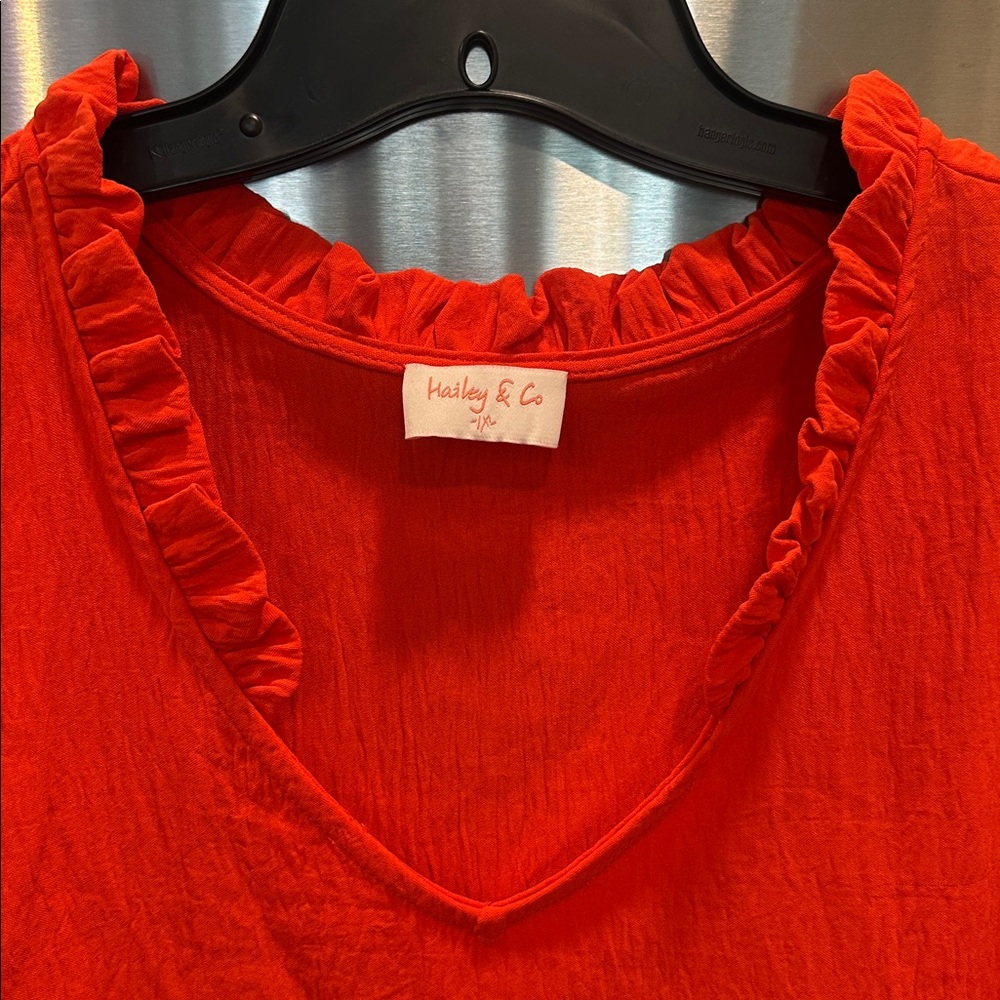 Vibrant Orange Ruffled Blouse - Picture 2 of 2
